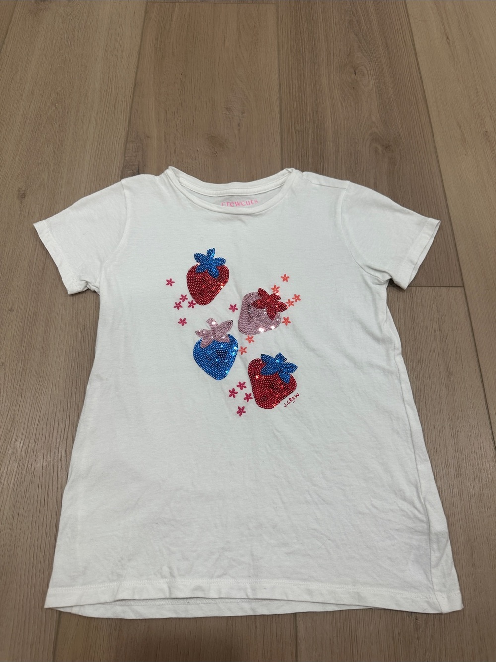 Crewcuts J. Crew Red White Blue Sequin Strawberry Shirt Girls Size Large 10-11